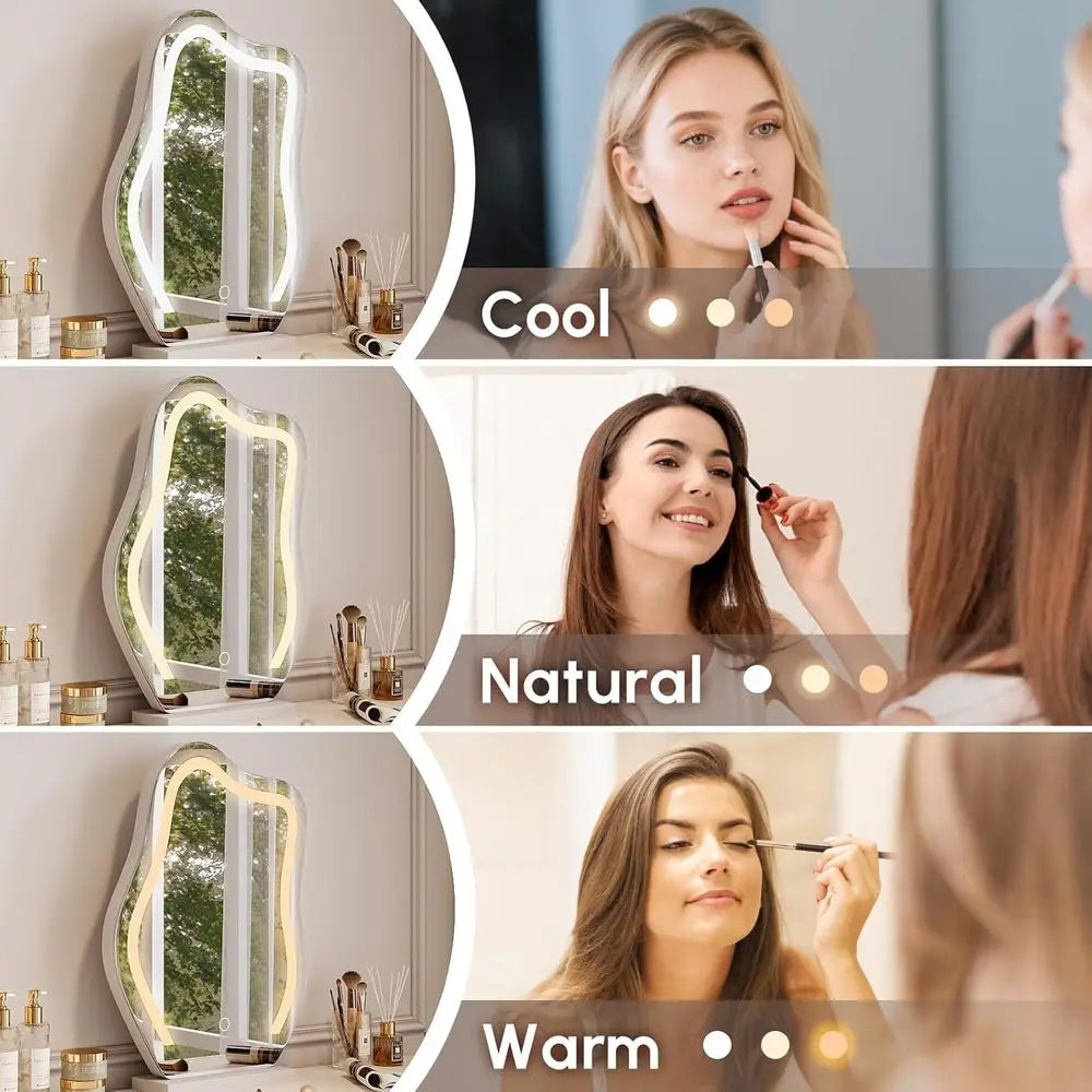 Makeup Vanity Set with LED Mirror and Stool, Elegant PU Leather Table for Bedroom, Perfect for Women and Girls (White)