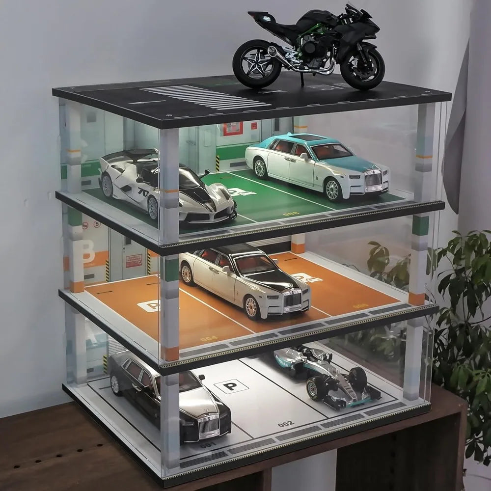 Hot Sale - Model Car Display Case 1:18 Scale Diecast Diorama Garage with Lights for Lego Alloy Car Collectibles Wood