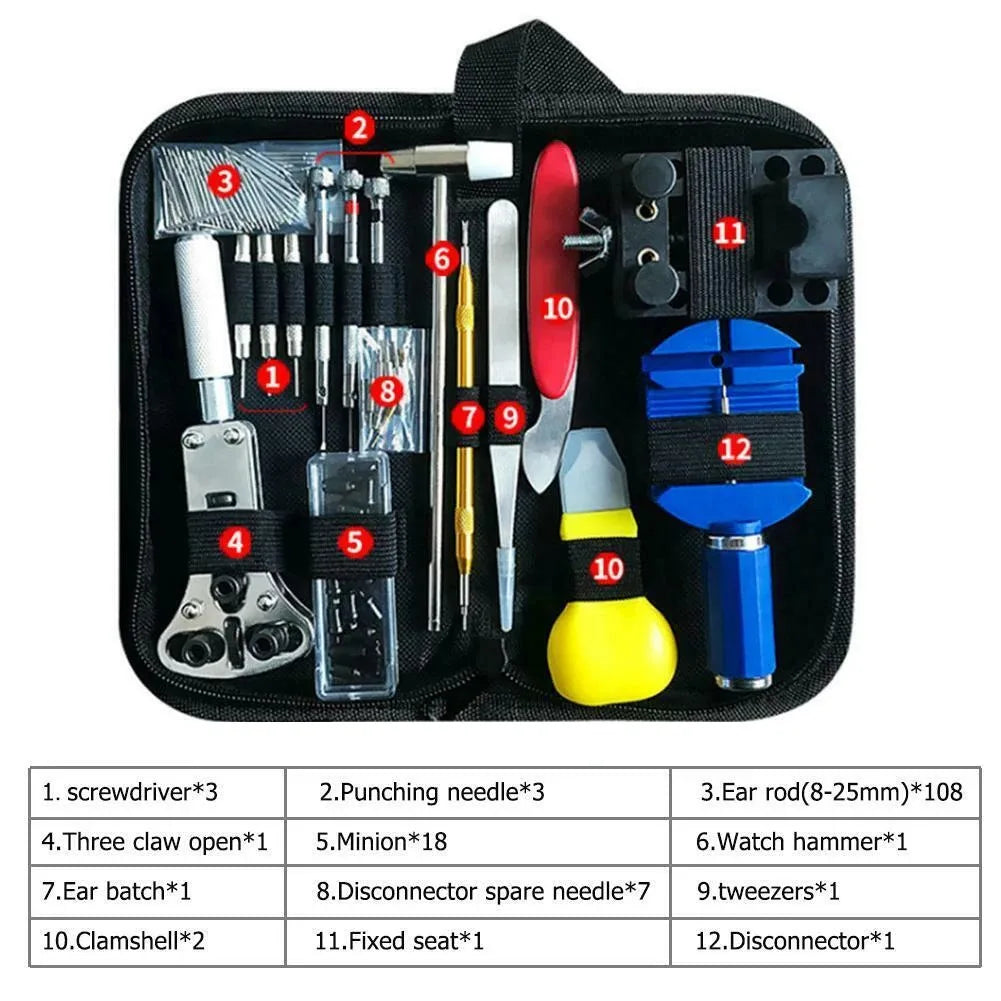 147-Piece Clock Maintenance Hardware Tools Watch Maintenance Open Back Cover Remove Strap Repair Kit