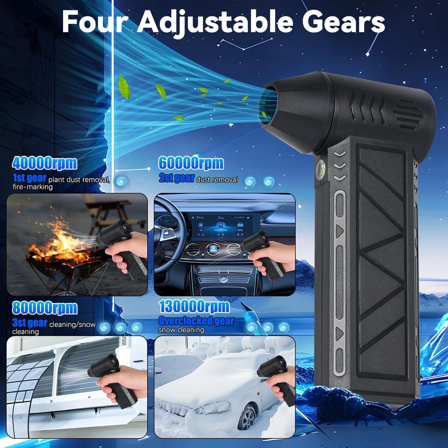 Rechargeable Handheld Turbo Fan 130000 Rpm Portable High-speed Fan Outdoor Dust Blower for Keyboard Car Cleaner Carbon Blowing