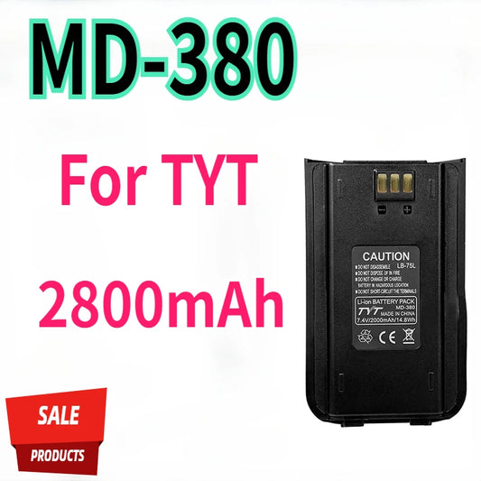 For TYT MD-380 Battery Thickened Li-ion Battery 2800mAh USB-C Charging Compatible with TYT MD-UV380 DP-290 RT3S Radios