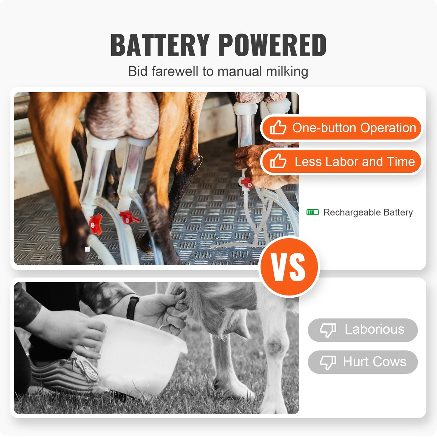 SucceBuy Goat Milking Machine Stainless Steel Bucket Electric Automatic Pulsation Cup Tubes Adjustable Suction for Cow and Sheep