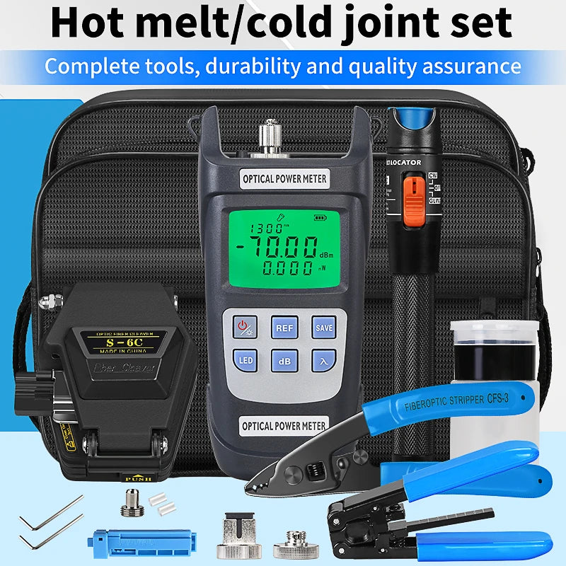 Fiber Optic Tool Kit With S-6C Fiber Cleaver Optical power meter(OPM) 15mW Visual fault locator(VFL) Fiber Stripper FTTH Tools