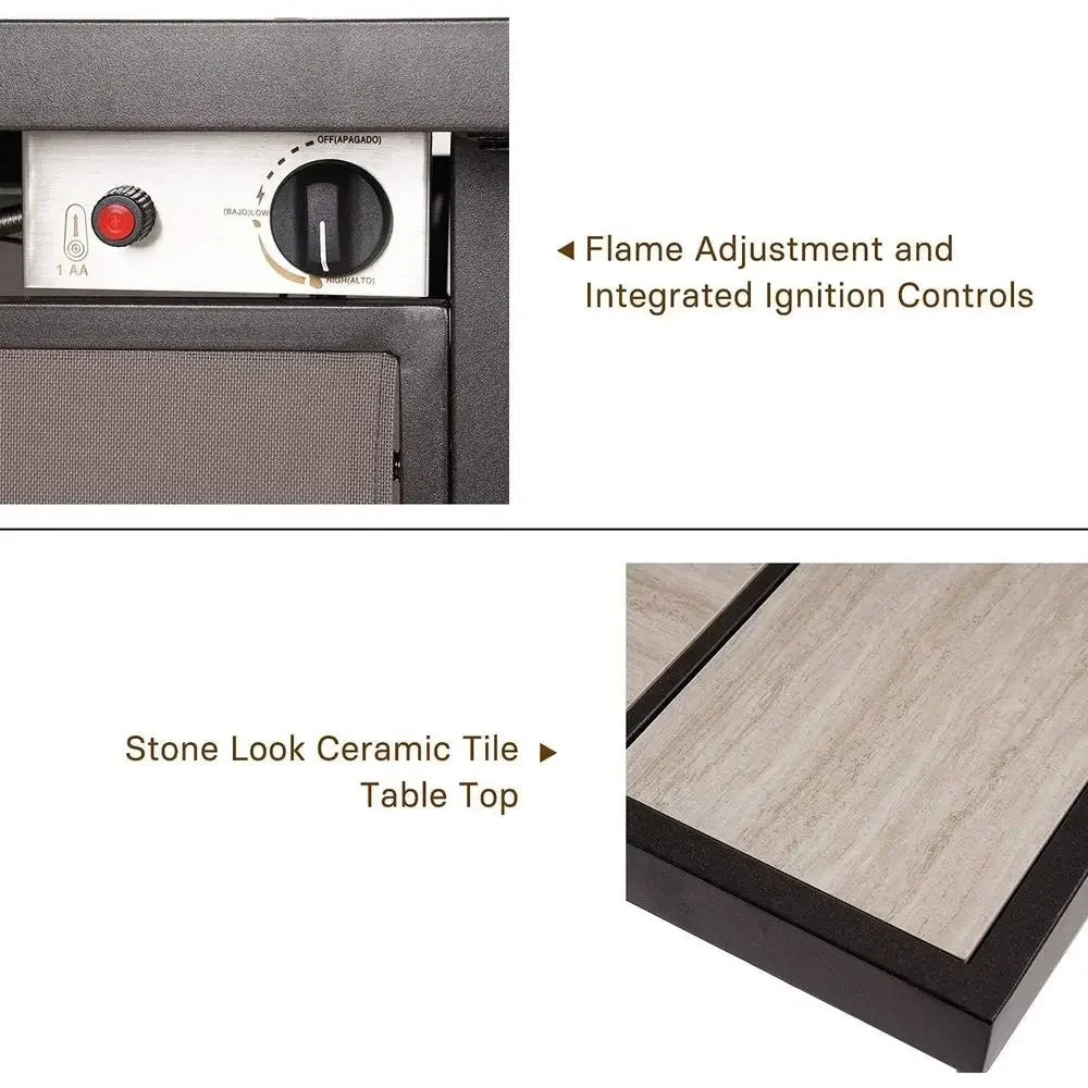 32 Inch Square Propane Gas Fire Pit Table with 50,000 BTU Heat Output and Cover for Patio Use