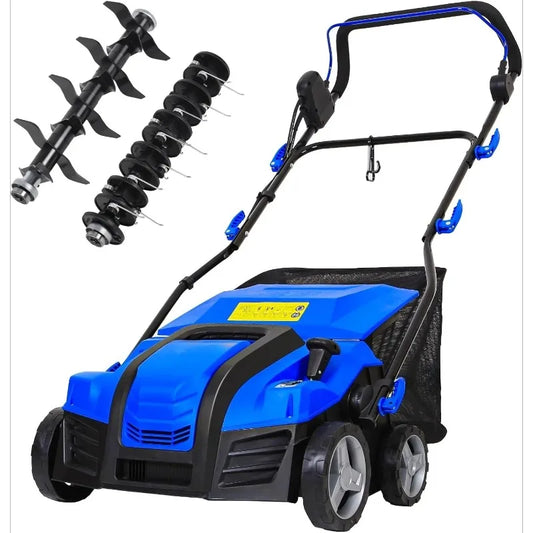 16 Inch  5-Position Depth Adjustment Dethatcher Scarifier 14.5 gal Thatch Bag Electric Powered, 15 Amp Copper Motor