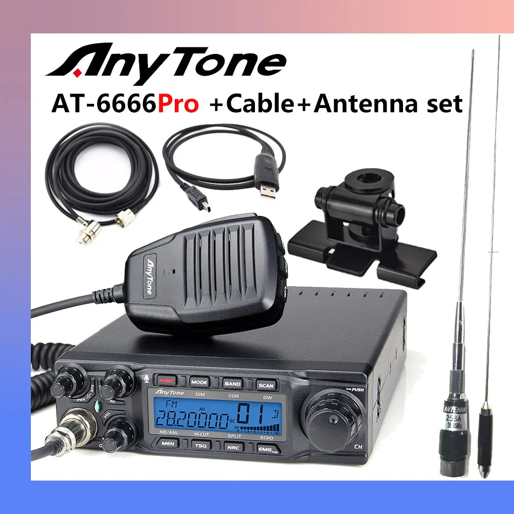 Anytone AT-6666Pro Output AM 80W FM 50W High Power 10 Meter Radio with  AM/FM/SSB/CW/PA 10 Meter Band for Truck Drivers