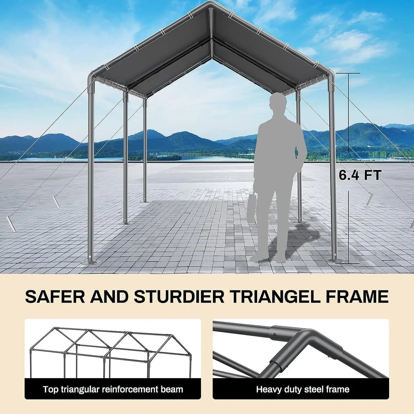 10x20 Heavy Duty, Metal Carport Waterproof Carports Garage Tent with 6 Steel Stakes Outdoor for Car Tuck Boat SUV Party (Grey)