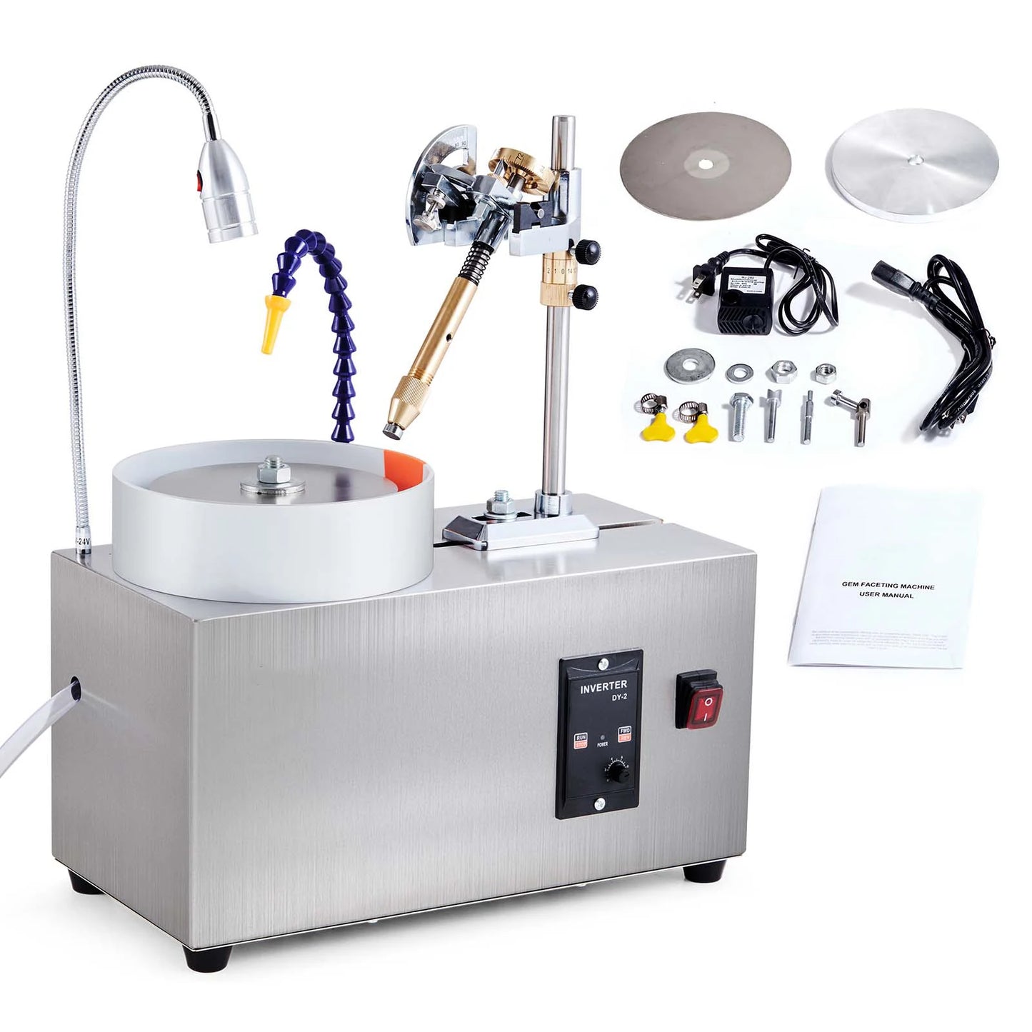 SucceBuy Gem Faceting Machine 180W Jade Grinding Polishing Machine 0-2980RPM Adjustable Rotating Speed Rock Jewel Angle Polisher