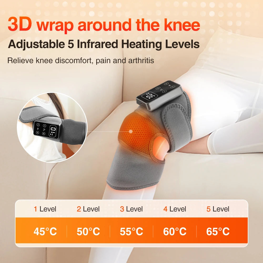 Rechargeable Heating Massage Knee Pads, 5 Levels Hot Compress and 3/5 Levels Vibration Knee Brace Support Knee Warmer