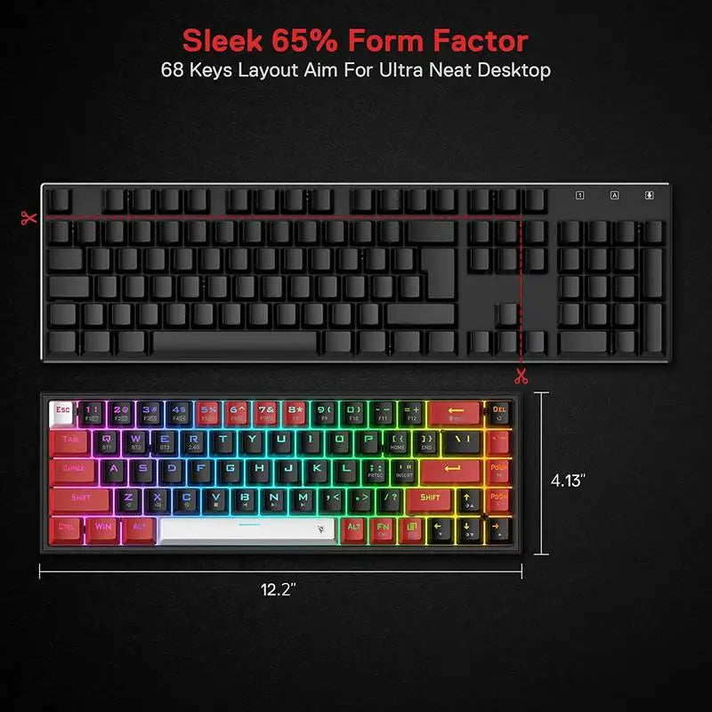 Redragon K631 PRO 65% 3-Mode 2.4Ghz Wireless Wired BT 3.0/5.0RGB USB Gaming Keyboard 68 Keys Hot Swappable Compact Mechanical