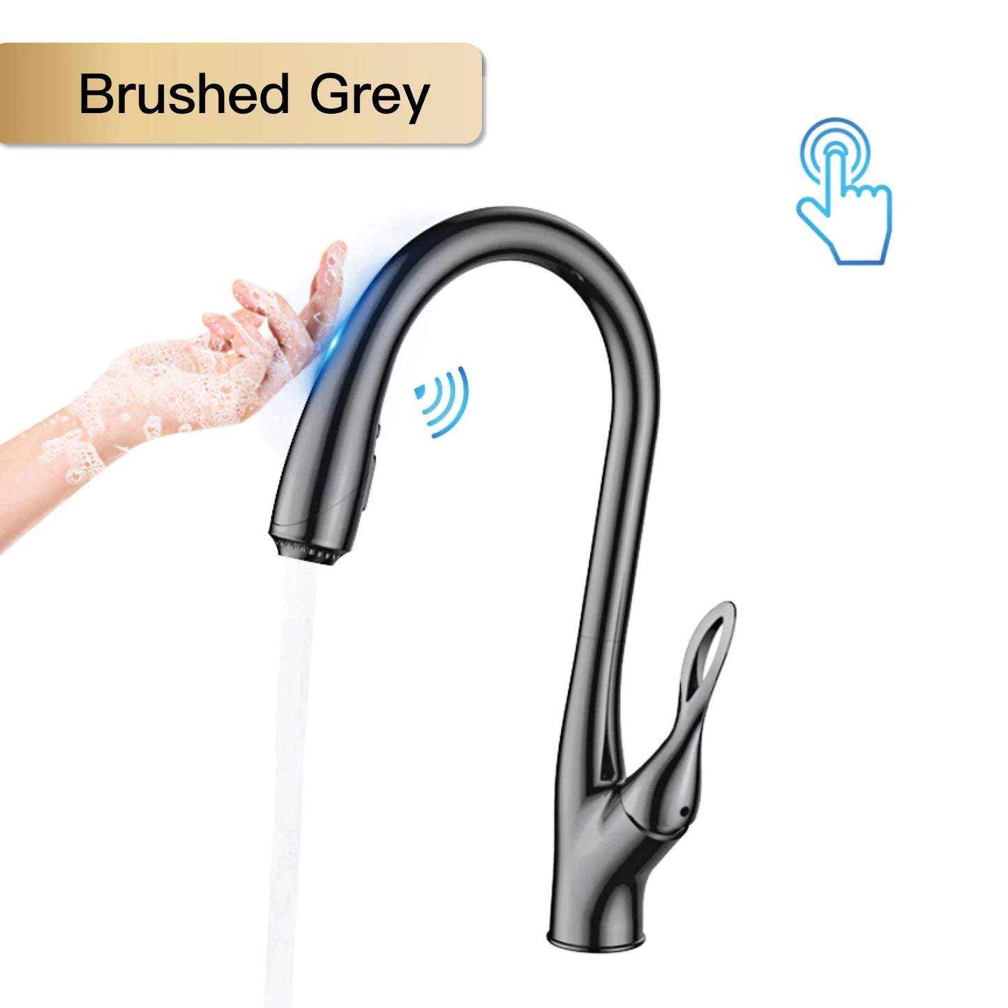 AITANA luxury gun gray brass pull-out kitchen faucet touch switch design single handle hot and cold water 3-function sink faucet