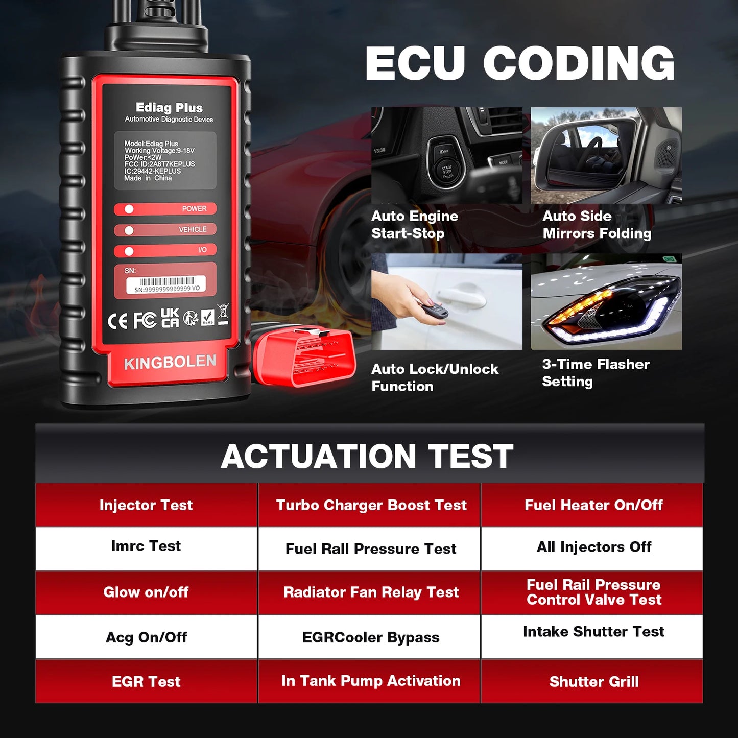 KINGBOLEN Ediag Plus Bluetooth Scanner, All System Bidirectional Control OBD2 Diagnostic Scanner for iOS & Android with ECU Codi