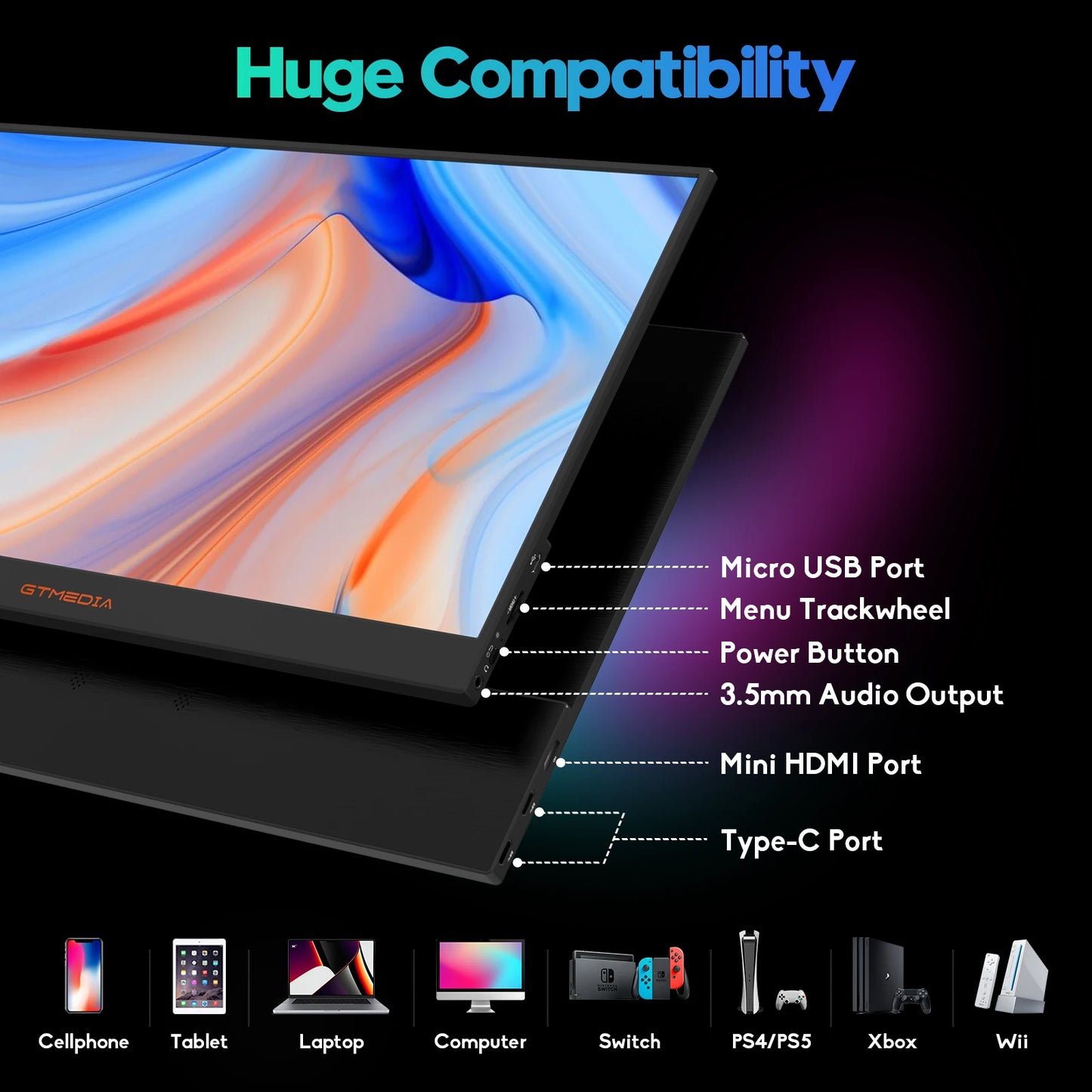 GTMEDIA S15 15.6" Portable Monitor: Multifunctional Connectivity for Global Users