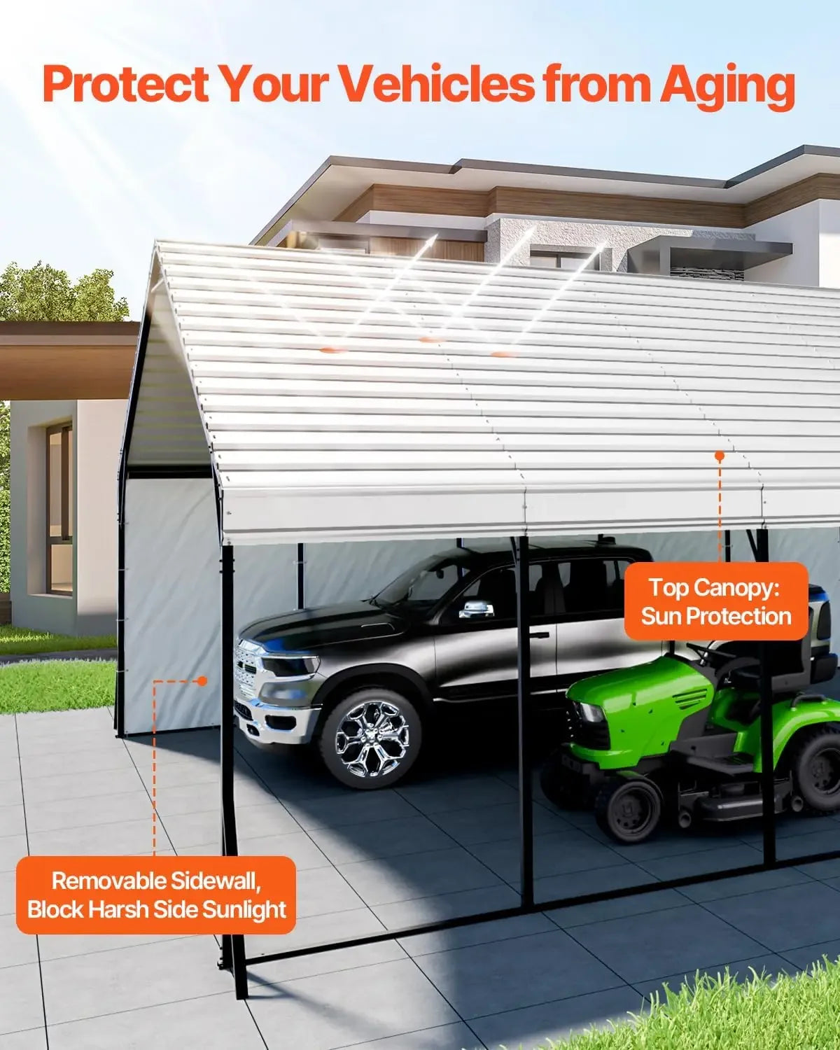 20x24 ft Heavy Duty Metal Carport, Outdoor Car Shelter with Removable PE Sidewalls, Steel Frame Garage for Car, Truck, Boat