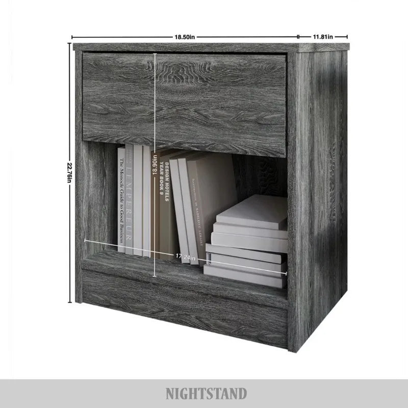 Versatile Wood Side Table for Living Room, Lounge, Stable and Sturdy Design. Minimalist Nightstand with1Drawer, Dark Gray