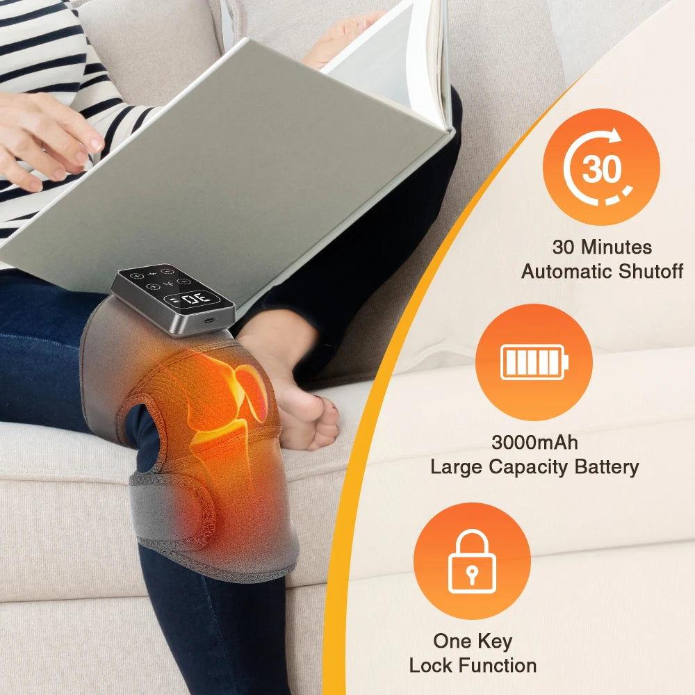 Rechargeable Heating Massage Knee Pads, 5 Levels Hot Compress and 3/5 Levels Vibration Knee Brace Support Knee Warmer