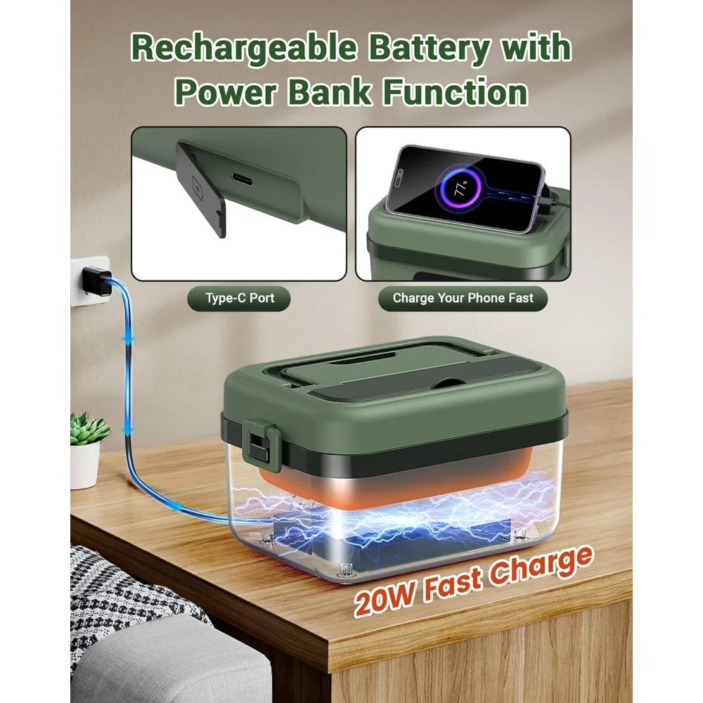 Best -Cordless Electric Lunch Box for Adults,16000mAh Rechargeable Self-Heating Lunch Box Food Warmer w/Timer&Adjustable Heating