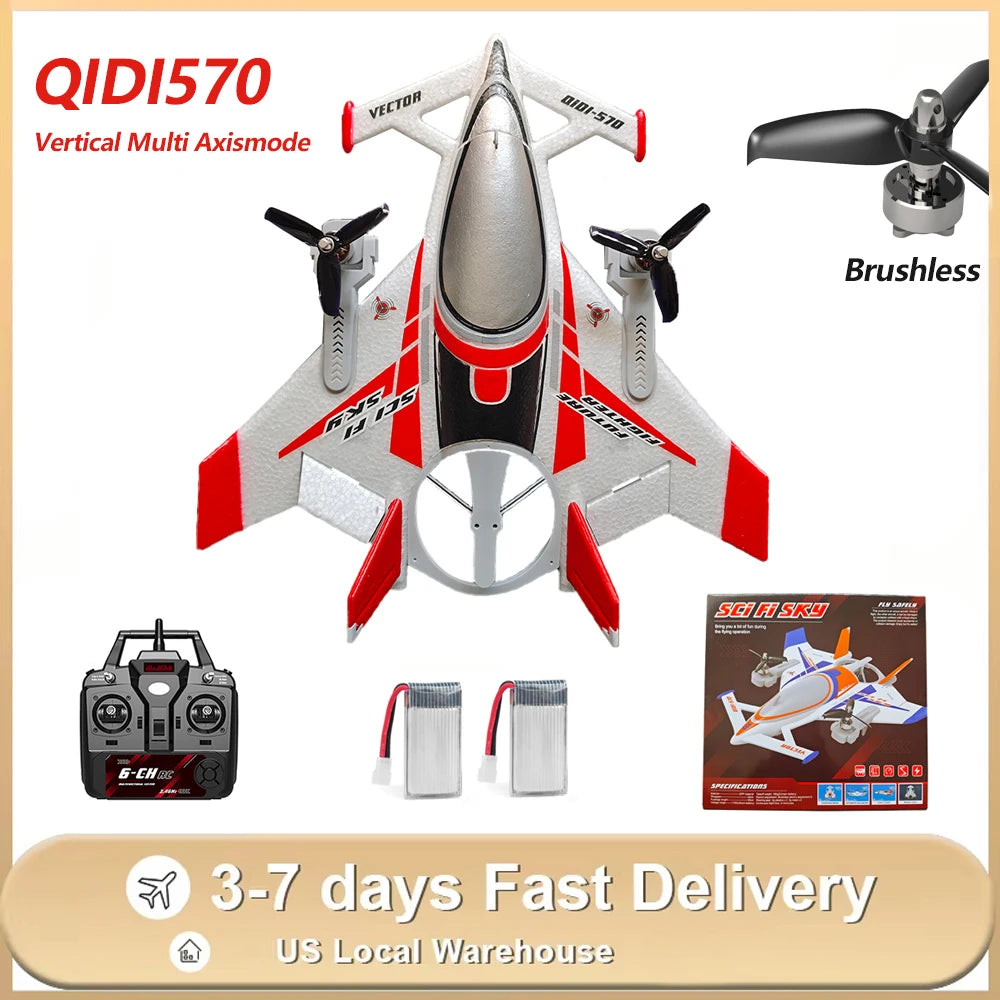 QIDI570 RC Glider 2.4G Remote Control Flying Aircraft Brushless Motor 360° Rotation 3D/6G Stunt Airplane Fixed Wing Plane Model