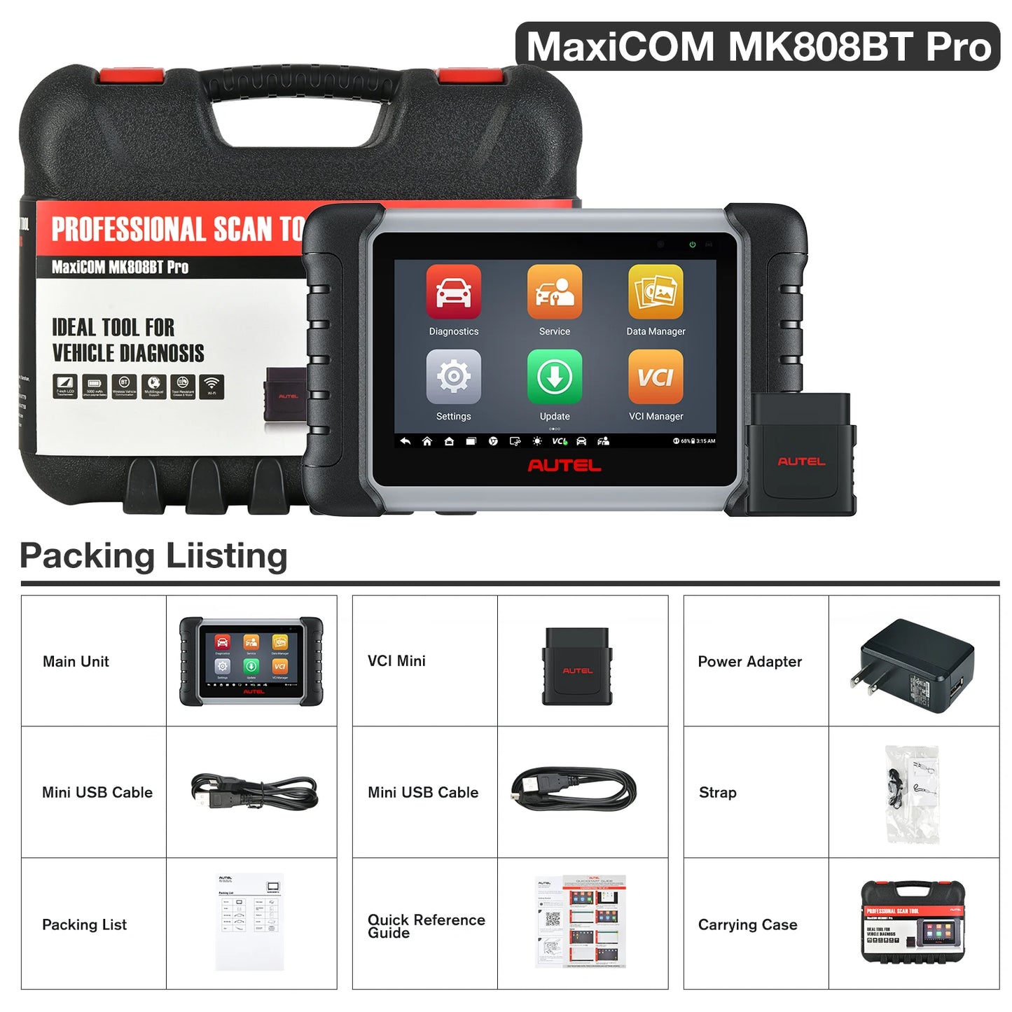 Autel MaxiCOM MK808BT PRO OBD2 Scanner Car Diagnostic Scan Tool Bluetooth Automotivo Scanner OBD2 Code Reader PK MK808KBT MK808S
