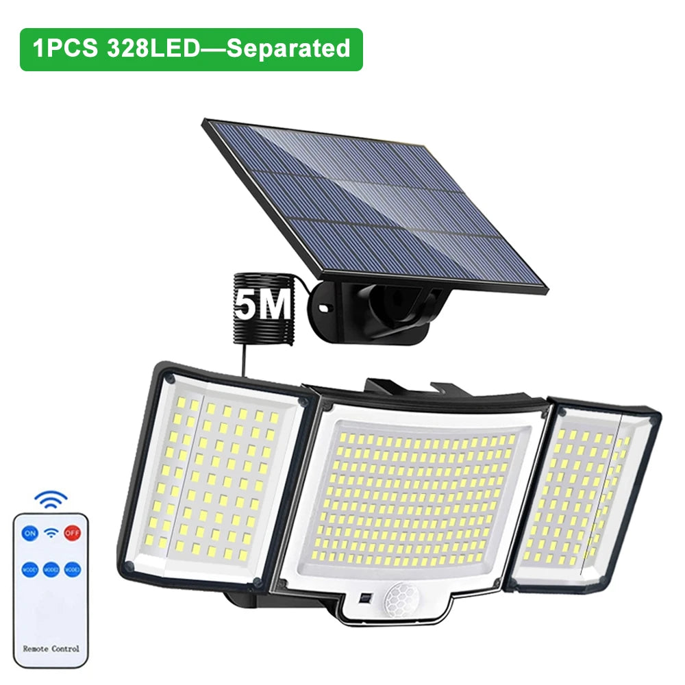 Solar Lights Outdoor 348LED 3 Heads Waterproof Solar Powered Security Flood Lights Motion Sensor Outdoor Lights For Garden