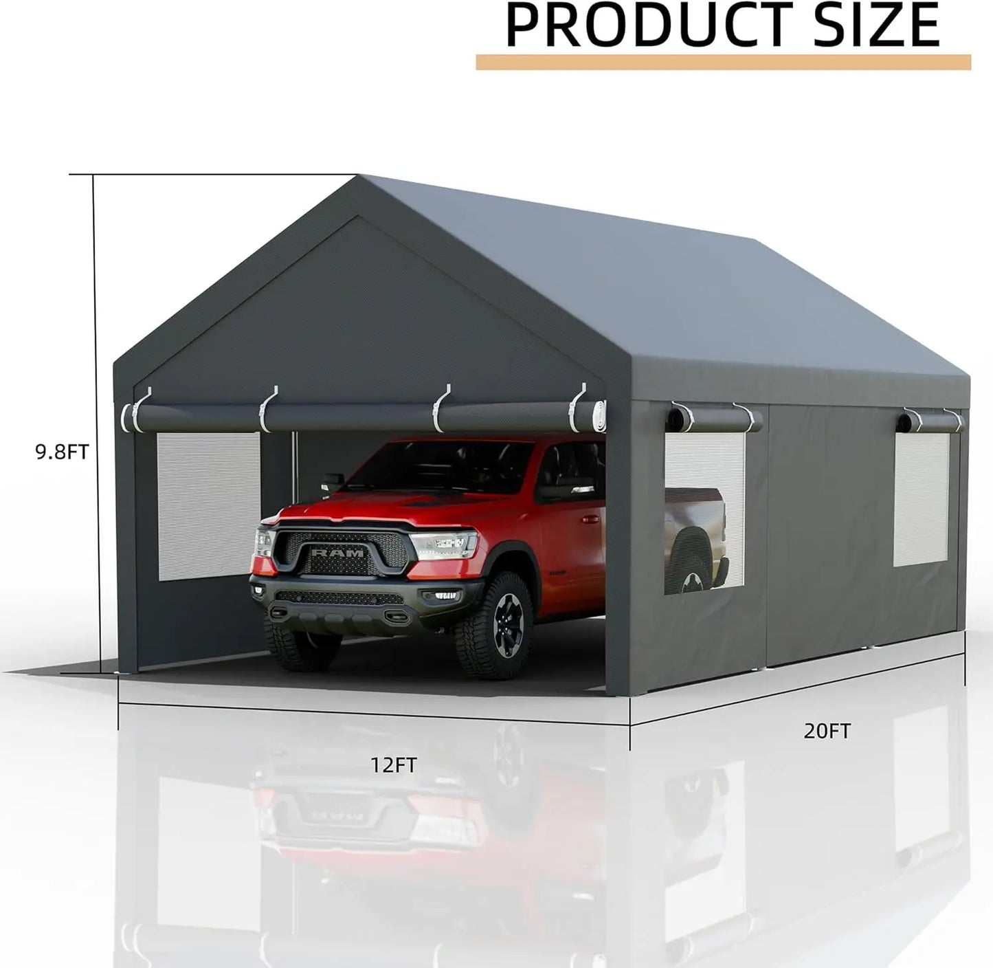 JY QAQA Carport, 12x20 FT Heavy Duty Carport with Roll-Up Window and Sandbags, Portable Garage with Removable Side Walls and