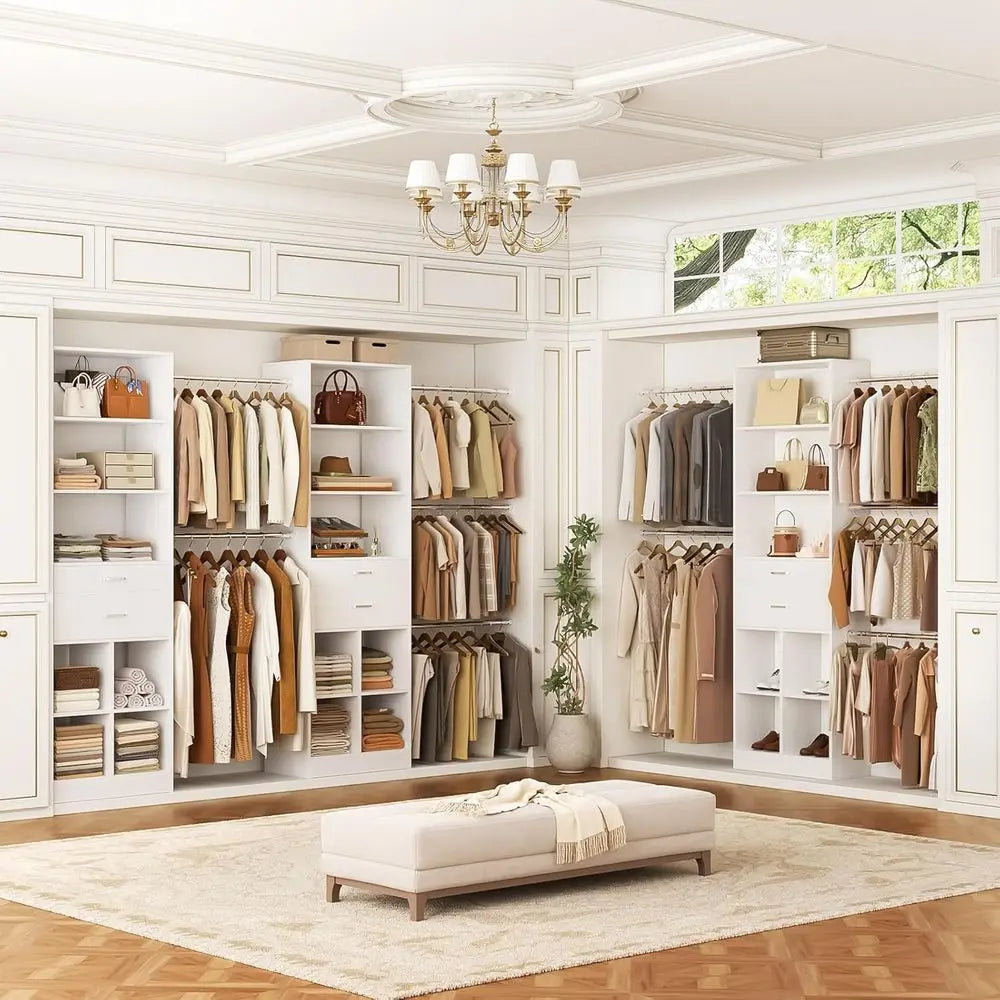 Besiost Closet System, 4-8 T Closet Organizer Tower with 2 Wooden Ders and 5 Hanging Rods, Can it 60 to 96 inch Walk-in Closet S