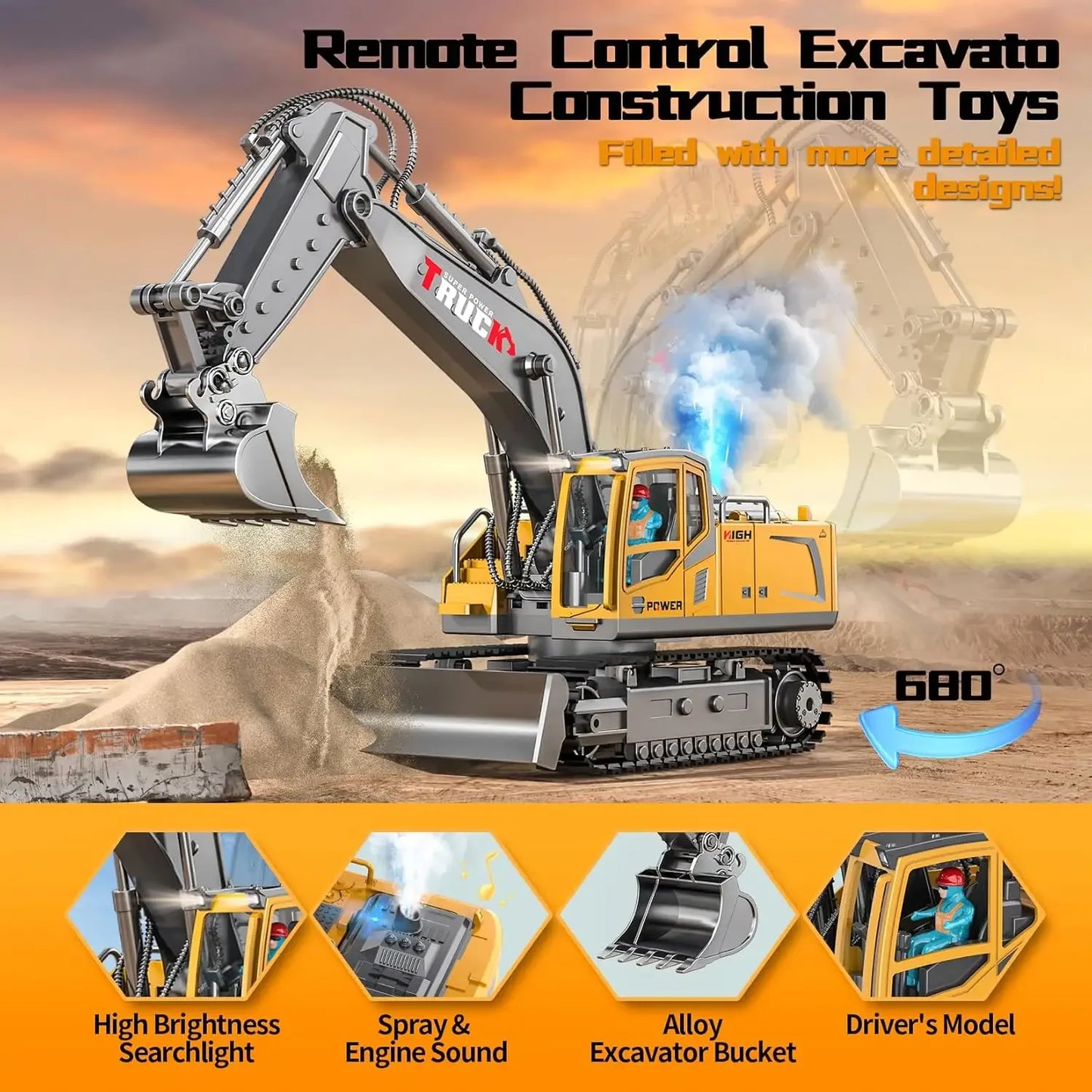 RC Excavator 17CH Remote Control Truck 2.4G RC Crawler Engineering Vehicle Excavator Truck Radio Control Construction Car Gifts