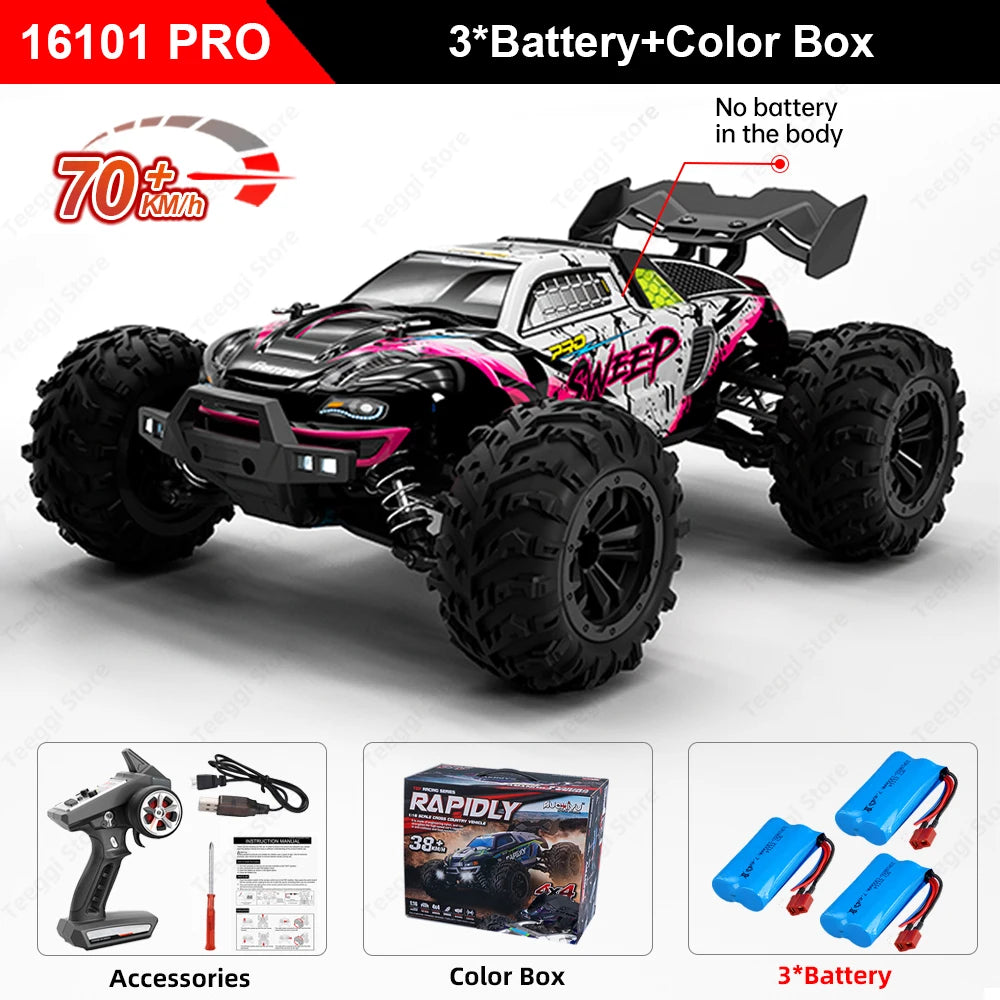 16102 PRO 1:16 High Speed RC Car With LED Light Drift 70KM/H 4WD 16101 pro RC Off-Road Car Monster Truck Toy For Kid Gifts
