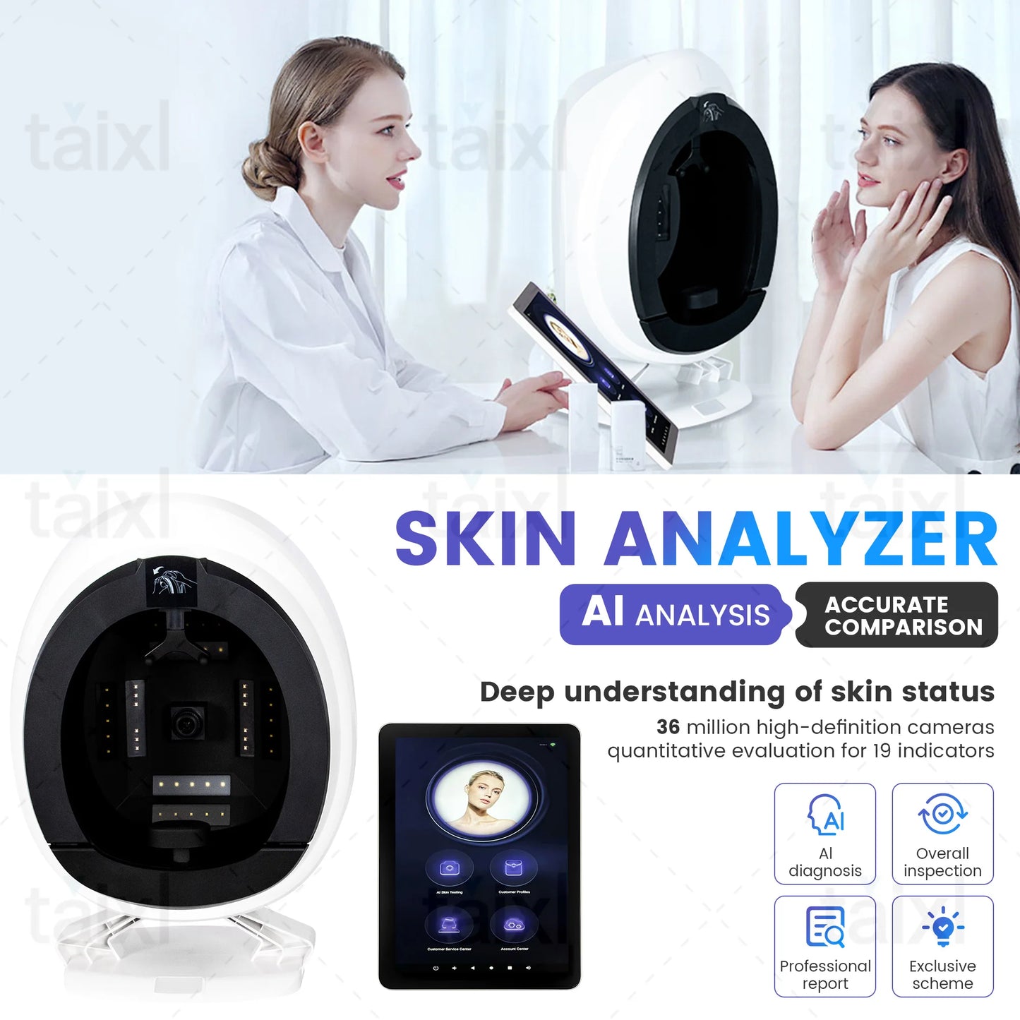AISIA Q1 3D AI Facial Skin Analyzer Detection Skin Problem Diagnosis 8 Spectrum Professional Analysis Beauty Salon Equipment CE