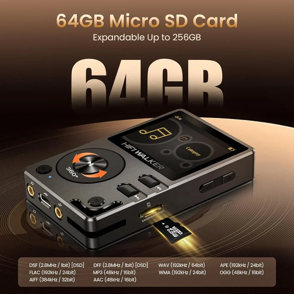 H2 HiFi MP3 Player with Bluetooth 5.2, Lossless DSD FLAC Player, Digital Audio Player Hi Res Portable Music - Free Delivery