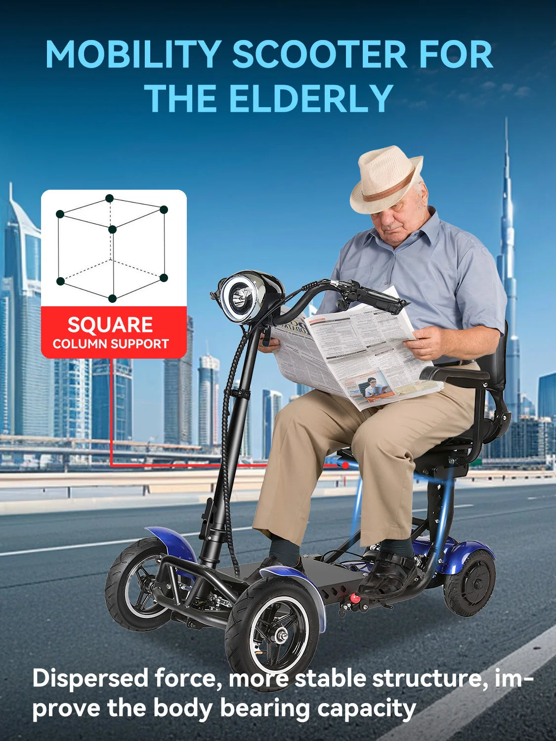 500W Foldable Four Wheel Electric Scooter, Suitable for Elderly Urban Outing Basket, 12 Miles per Hour, All Terrain Cycling