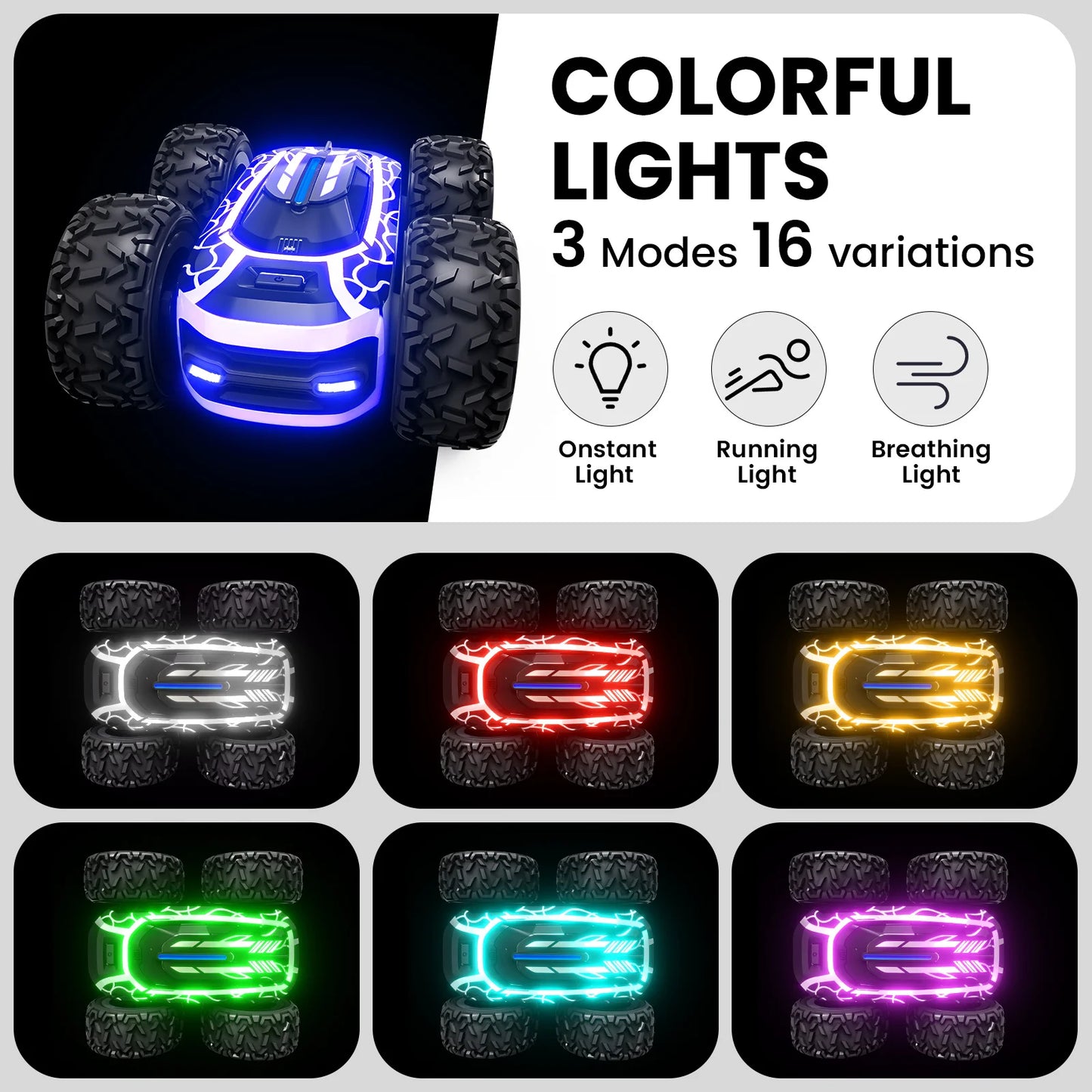 Remote Control Car for Age 4-7, 2.4GHz Rc Stunt Car for Kids, 360°Rotating Double Sided RC Car with Lights, Car Toy for Boy Girl