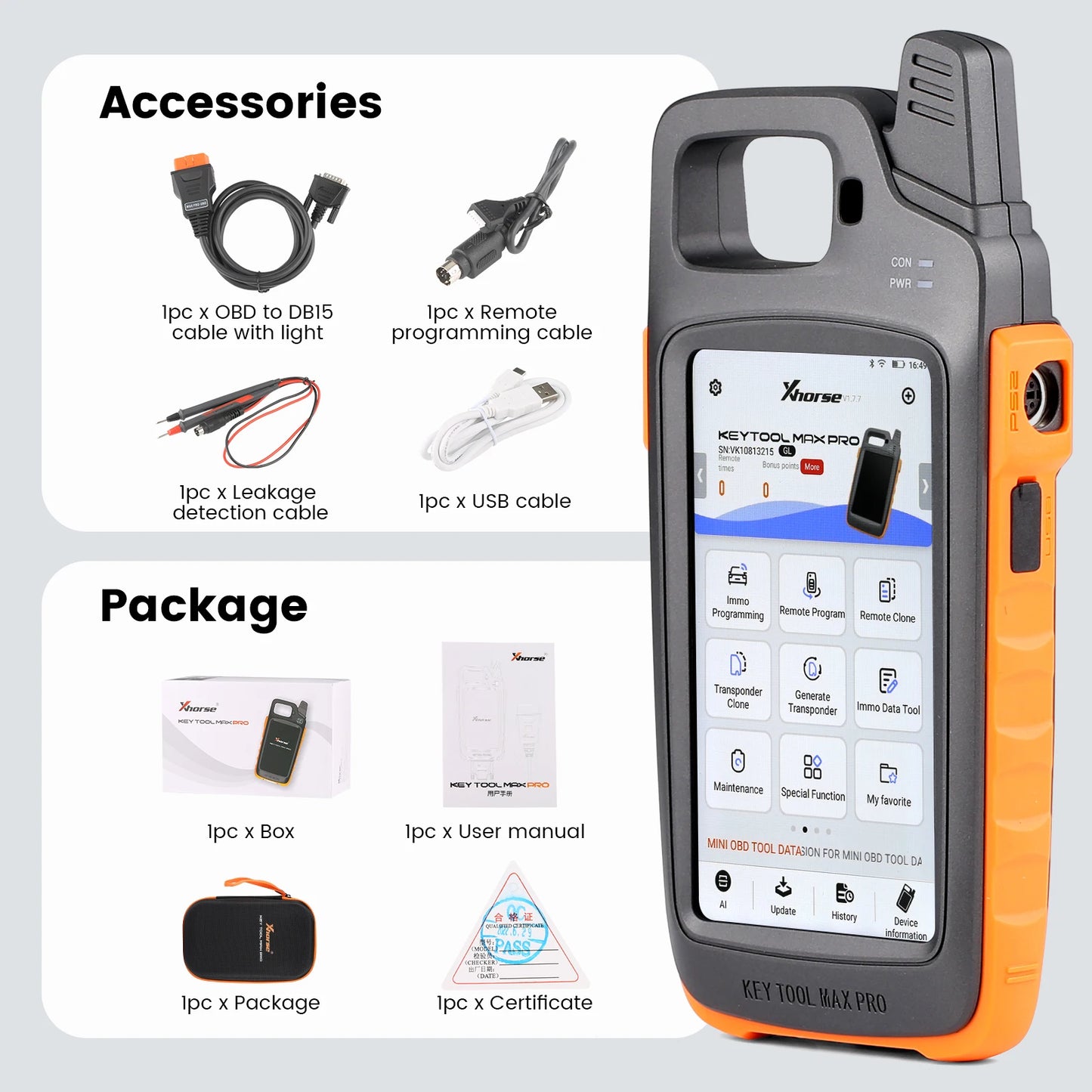 Xhorse VVDI Key Tool Max Pro Remote Programmer Combines Key Tool Max and Mini OBD Tool Functions Free with Renew Cable