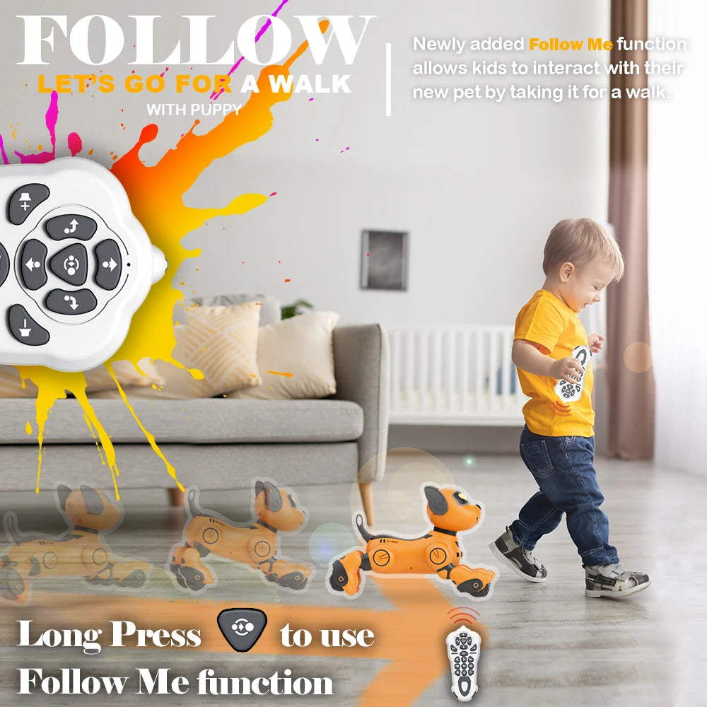 VATOS Robot Dog Toy for Kids Voice 2.4GHz Remote Control Robot Pet Touch Sensor 20+ Mode Puppy Toy for Kids Girls Orange