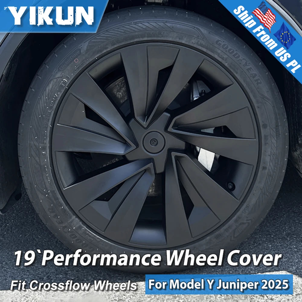For Tesla Model Y Juniper 4PCS Wheel Cover 19 Inch Hub Cap Performance Replacement Crossflow Wheels Cap 2025 Full Rim Accessorie