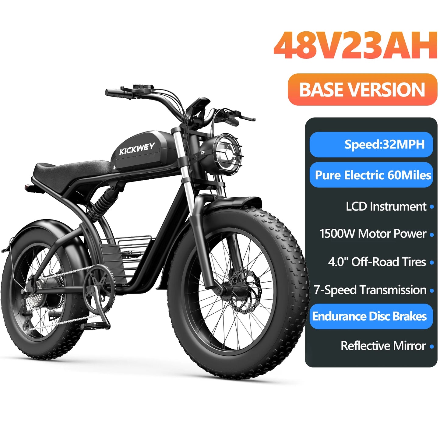 Kickwey K7 Pro Adult Electric Bicycle 3000w(Dual Motor 1500w×2) 48V 23ah Mountain Electric Bike 20 Inch Fat Tire Ebike