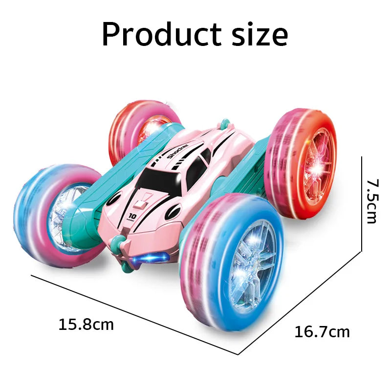 Remote Control Car - Girl Pink Remote Control Car -2.4G Double sided 360 ° Rotation - Car Toy with Lights - Girl Birthday Gift