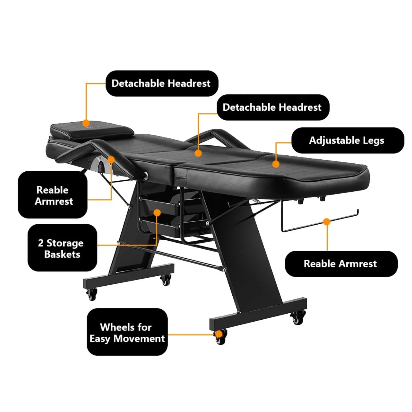 Facial Chair with Wheel Tattoo Chair for Client Beauty Chair Artist Spa Bed Removable Headrest for Client, Esthetician, Artist,