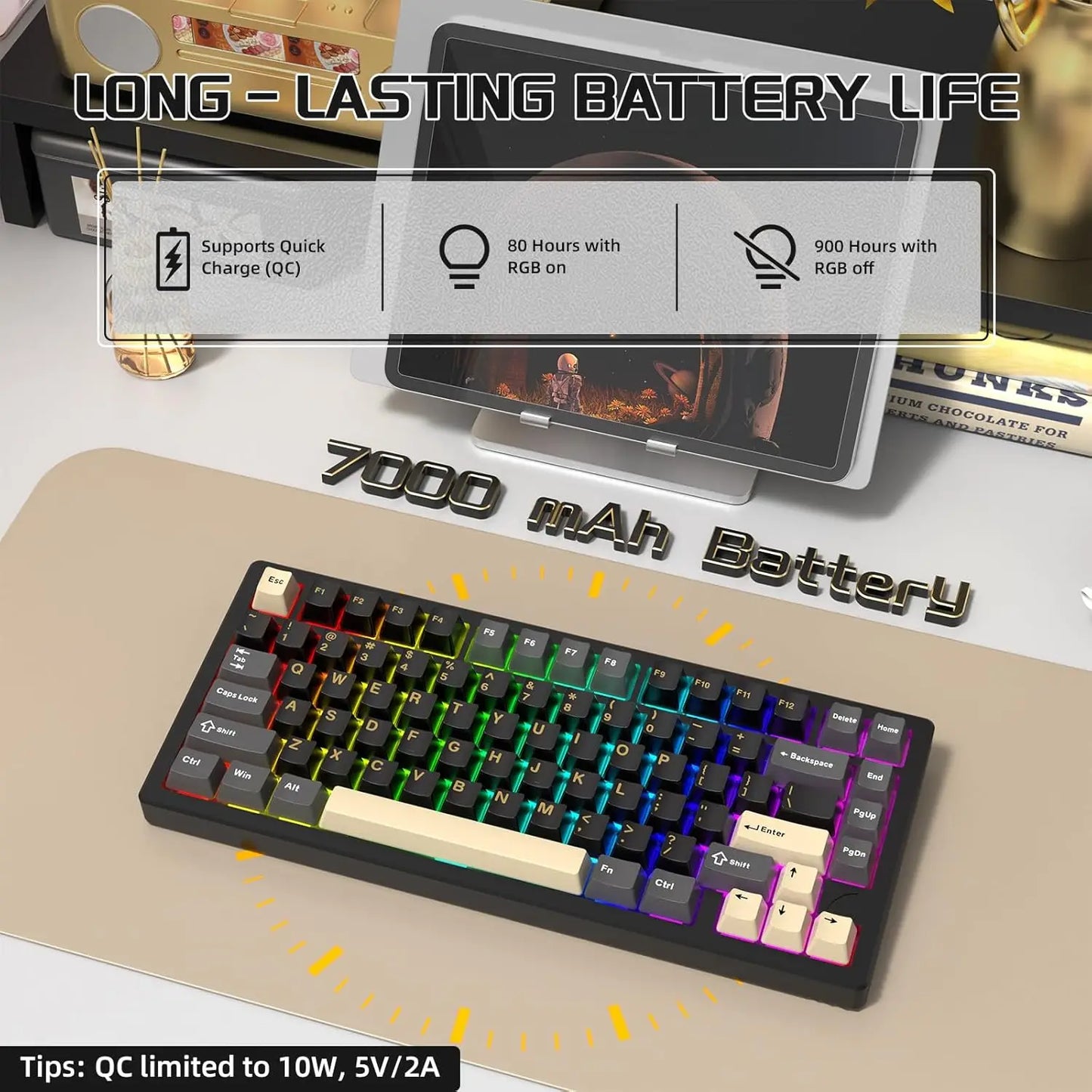 ATTACK SHARK X75 Aluminum CNC Wireless Mechanical Gaming Keyboard, BT/2.4G/USB-C Wired 81 Keys VIA Custom Keyboard