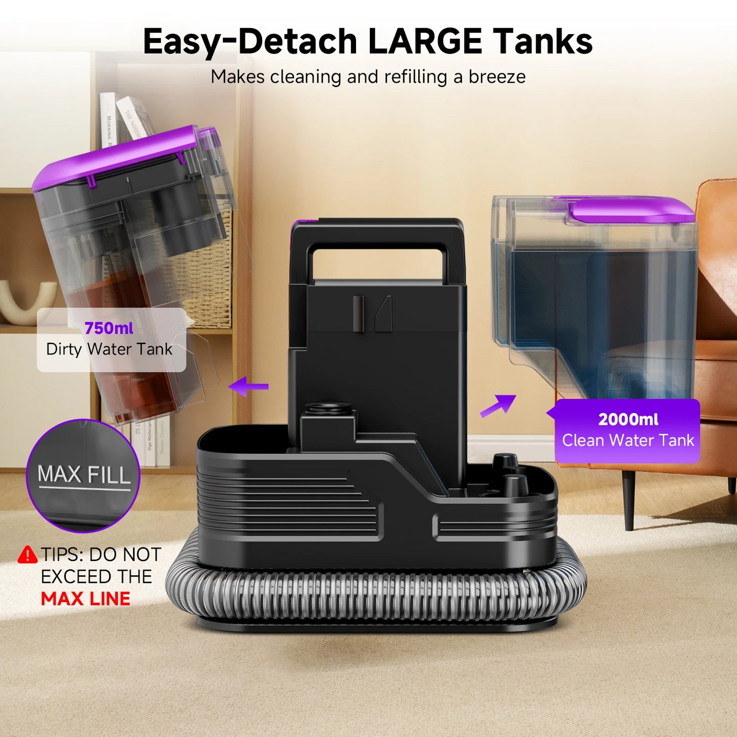 Honki 530W Carpet Cleaner Machine 20KPa Strong Suction Handheld Multifunctional Cleaner for Pet Hair Upholstery Sofa Mat Bed Self-cleaning Energy-saving Portable Wet and Dry Deep Cleaning Appliances