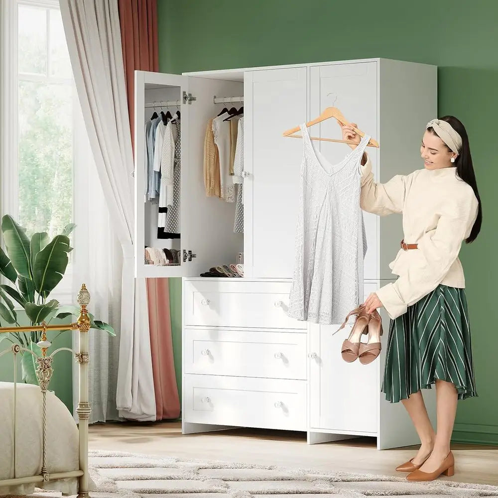 71 Mirrored Armoire with Hanging Rod and Drawers - Large Capacity Clothing Storage Cabinet for Bedroom