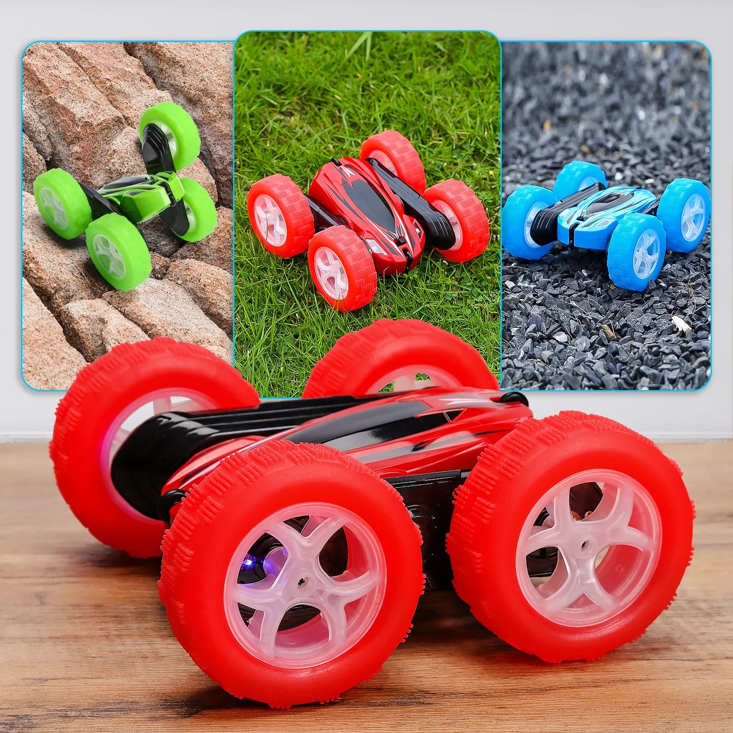 3 Pack Remote Control Car Toys for Kids, 2.4GHz RC Stunt Cars with Wheel Lights, Drift High Speed 4WD Off Road Double Sided 360°