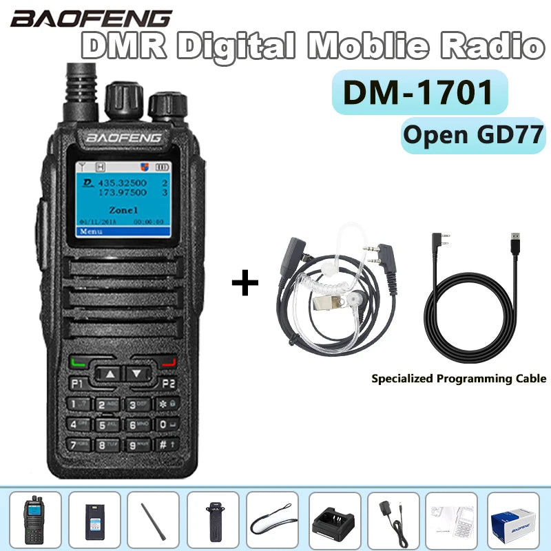 Baofeng DM-1701DMR Walkie Talkie Open GD77 Dual Mode Analog/Digital Two Way Radio Tier1+2 Dual Time Slot Ham Dual Band FM Radio