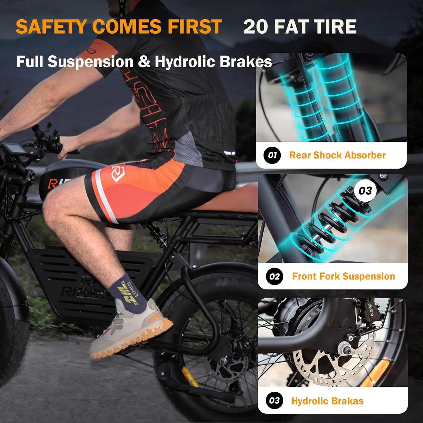 CT20Pro Electric Bike for Adults,Dual Motor2000W 20 in Fat Tire Ebike,Up to 37MPH & 80 Miles,48V 25Ah Removable Battery，7 Speed