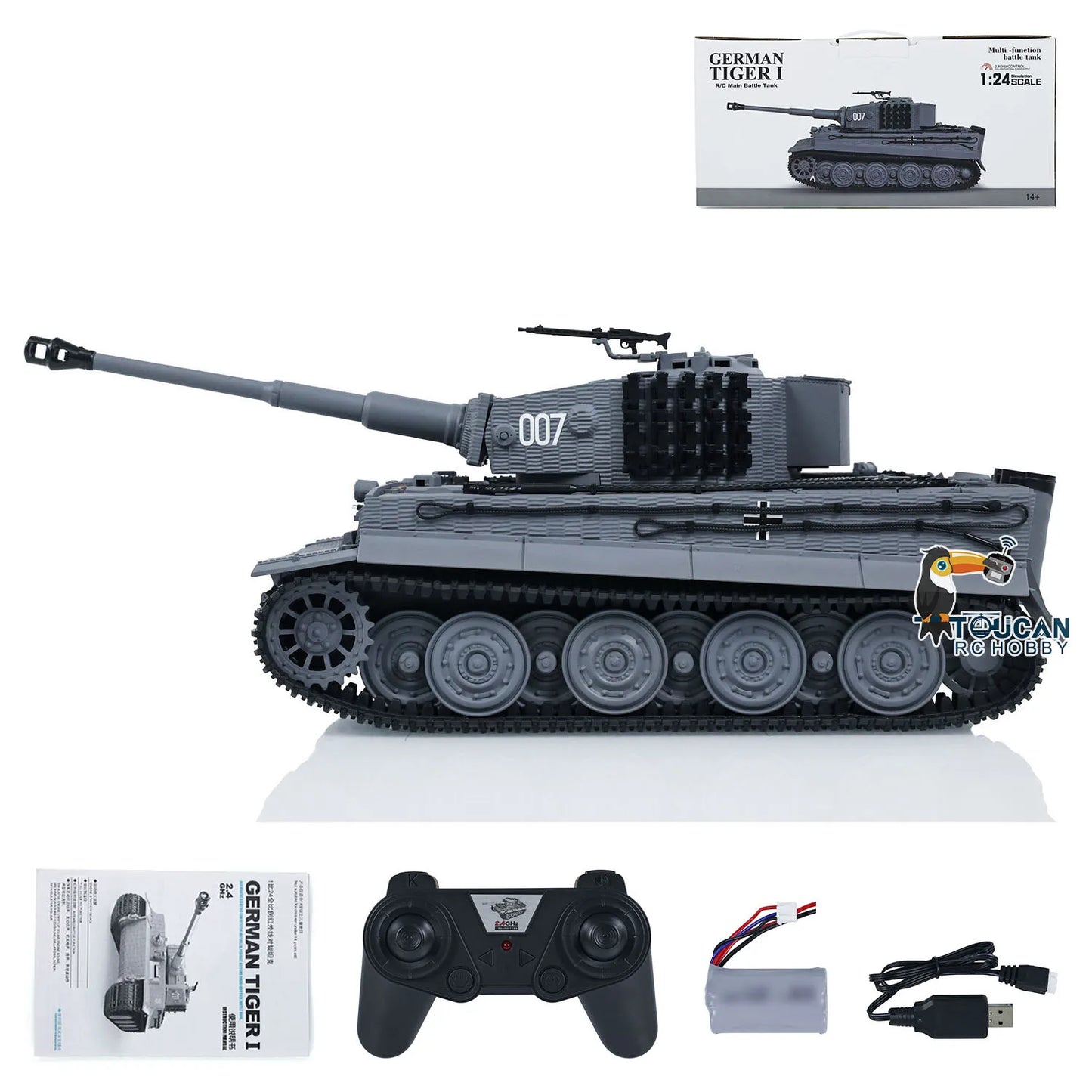 US Stock 1/24 Taigen Tiger I Remote Control Infrared Combat Military Tanks RC Battle Tank Wargaming Set for Collectors