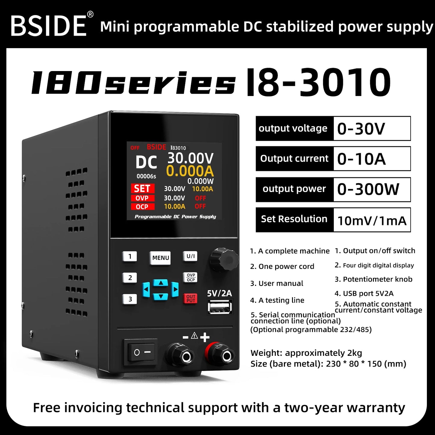 BSIDE DC Laboratory Regulated Power Supply Programmable 30V/10A 40V/20A Adjustable Bench Switch Preset Current Stabilizer ON/OFF