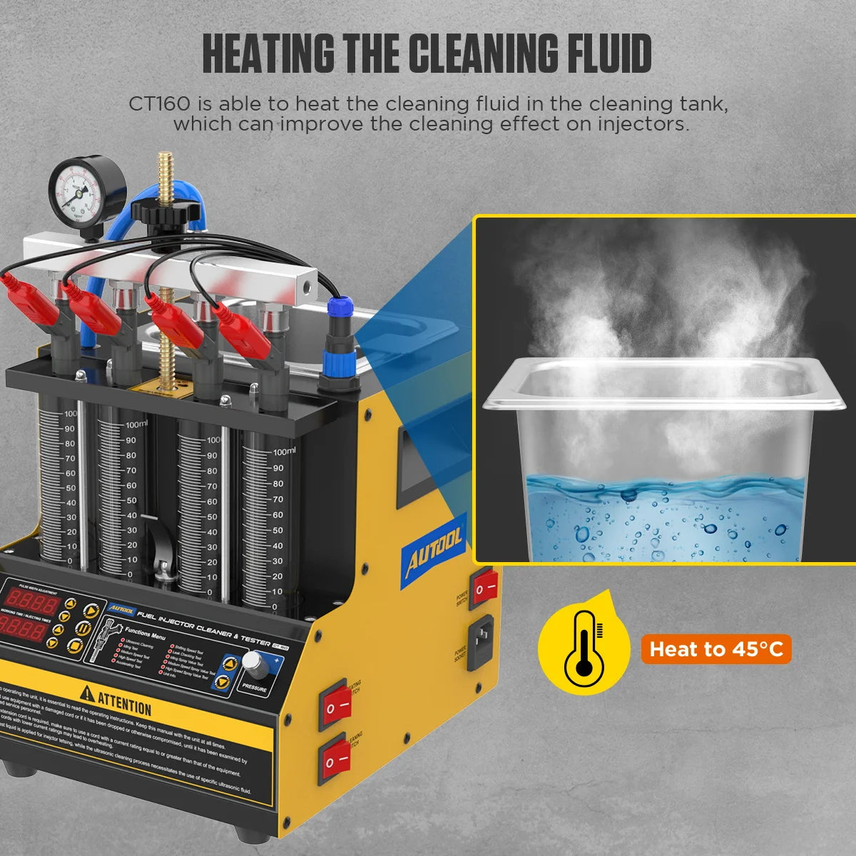 AUTOOL CT160 Automotive Injector Nozzle Cleaning Machine Fuel Injector Tester Heated Cleaning Machine Injectors Machine Clean