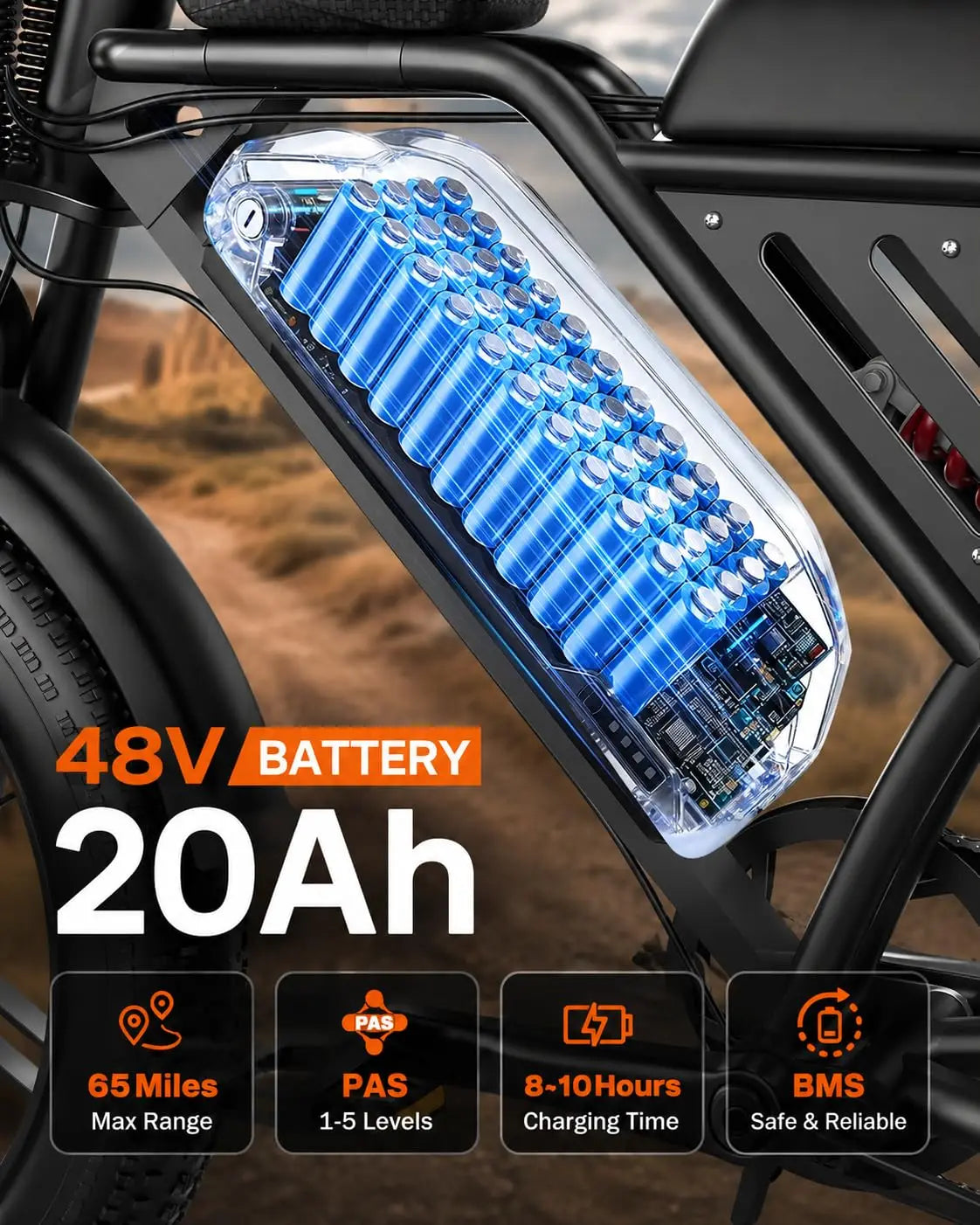 2500W Electric Bike Adults 32MPH 65Miles 48V 20Ah Battery 20" Fat Tire LCD Cruise NFC Password Unlock, Customized