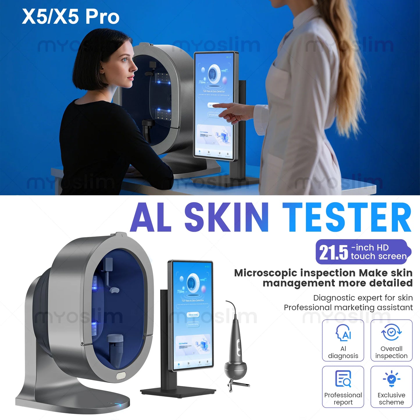 X5 AI Facial Skin Analyzer Detection Skin Problem Diagnosis 8 Spectrum Professional Analysis Beauty Salon Equipment
