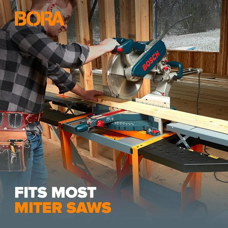 Portamate - PM-8000 Miter Saw Stand Work Station | Mobile Rolling Table Top Workbench Orange Grey with Folding Wing Extensions